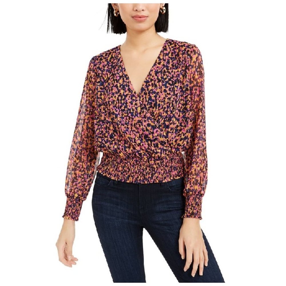 Bar III Smocked Surplice Top